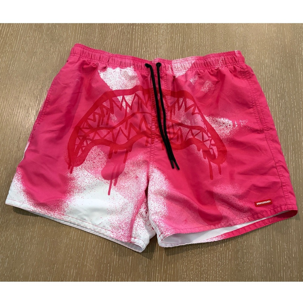 Sprayground Limited Edition Men's XL Pink Shark Graphic Swim Trunks Board Shorts